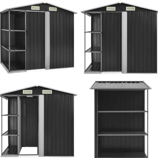 Clearance Haveskur med reol 205x130x183 cm jern antracitgrå - Haveskur - Haveskure - Home & Living Skure, Garager & Carports