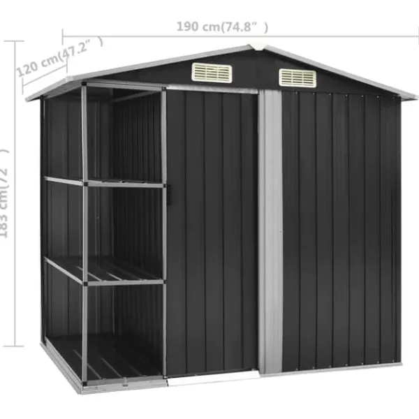 Clearance Haveskur med reol 205x130x183 cm jern antracitgrå - Haveskur - Haveskure - Home & Living Skure, Garager & Carports