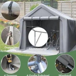 Skure, Garager & Carports^Haveskur og cykelskur 244x241x217 cm haveopbevaringstelt værktøjsskur mørkegrå