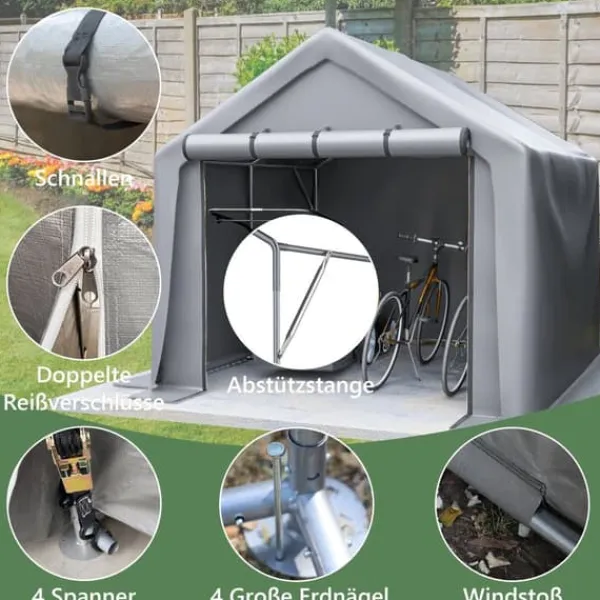 Skure, Garager & Carports^Haveskur og cykelskur 244x241x217 cm haveopbevaringstelt værktøjsskur mørkegrå