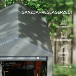 Haveskur/opbevaringstelt, robust og vejrbestandigt, stålramme, 1,2×1,8×1,6 m, mørkegrå Skure, Garager & Carports