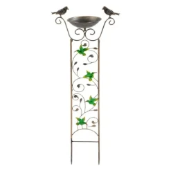 Clearance Have-spalier - Klatrestativ med fuglebad - Højde 100 cm - Metal - Fuglemotiv - Fuglebad 5 cm dyb - Jordspyd 17 cm - Vandtæt - Rød Til Fugle & Småvildt
