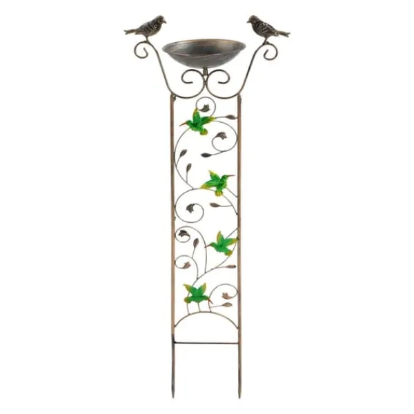 Clearance Have-spalier - Klatrestativ med fuglebad - Højde 100 cm - Metal - Fuglemotiv - Fuglebad 5 cm dyb - Jordspyd 17 cm - Vandtæt - Rød Til Fugle & Småvildt
