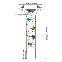 Clearance Have-spalier - Klatrestativ med fuglebad - Højde 100 cm - Metal - Fuglemotiv - Fuglebad 5 cm dyb - Jordspyd 17 cm - Vandtæt - Rød Til Fugle & Småvildt