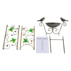 Clearance Have-spalier - Klatrestativ med fuglebad - Højde 100 cm - Metal - Fuglemotiv - Fuglebad 5 cm dyb - Jordspyd 17 cm - Vandtæt - Rød Til Fugle & Småvildt