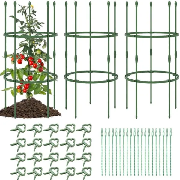 New Havestativ, 3-pak Havestativ 40"/60" Høje Plantestøttestativer med Klemmer og Bånd-S, 20x40"/20x60", Grøn Krukker & Plantebeholdere