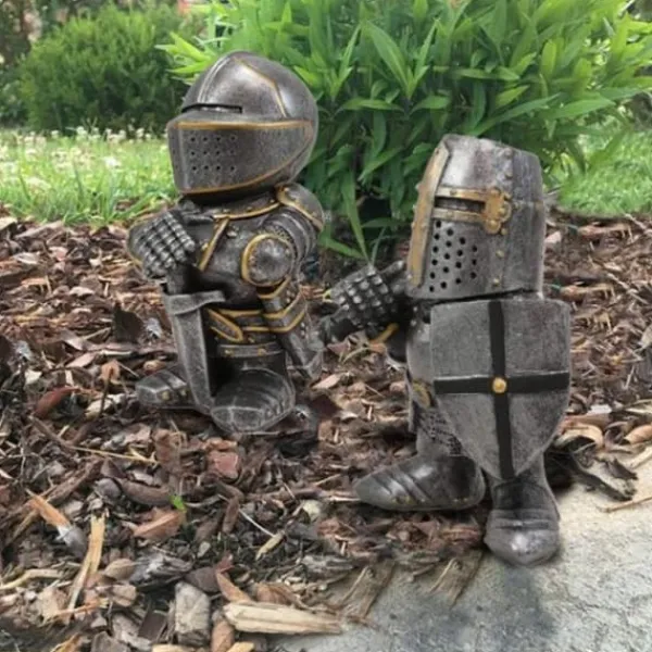 Havedekorationer^Havestatue Ridder Dværgvagt Rustning Miniature Ridderskulptur til Haveindretning