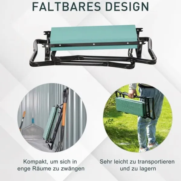 Sale Havestol, sammenklappelig, EVA/stål, maks. 150 kg, 58x28x49 cm, mørkegrøn Støtte Med Hjul, Sæder & Knæbeskyttelse Til Havepleje
