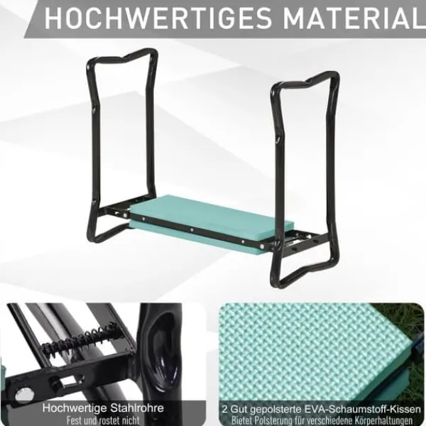 Havestol, sammenklappelig, EVA/stål, maks. 150 kg, 58x28x49 cm, mørkegrøn Støtte Med Hjul, Sæder & Knæbeskyttelse Til Havepleje