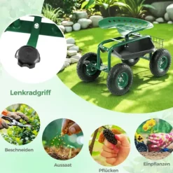 Støtte Med Hjul, Sæder & Knæbeskyttelse Til Havepleje^Havestol, 84x45,5x45,5-54 cm, Grøn