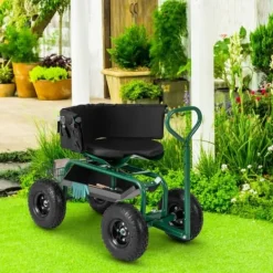 Støtte Med Hjul, Sæder & Knæbeskyttelse Til Havepleje^Havetrillebør Scooter, 35,5x24x23,5-27cm, Rød, Sort