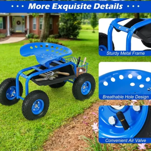 Støtte Med Hjul, Sæder & Knæbeskyttelse Til Havepleje^Havetrillebør, 81x44,5x45-54 cm, Grøn/Rød