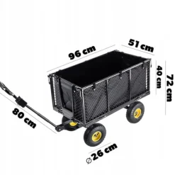 Haveværktøj^Havevogn, Pulverlakeret metalmateriale, 450 kg kapacitet, Dimensioner 96x51x72 cm, Mønstret hjul for stabilitet, Netvægge med PVC presenning