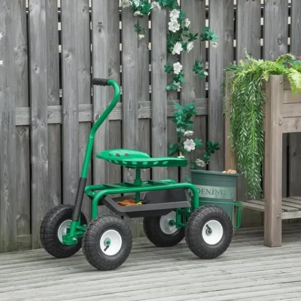 New Havevogn/værkstedsvogn med roterende sæde & kurv, højdejusterbar, 150 kg, grøn, 81×44,5×46–59 cm Støtte Med Hjul, Sæder & Knæbeskyttelse Til Havepleje