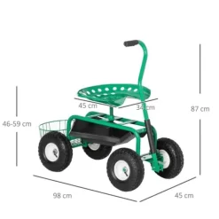 New Havevogn/værkstedsvogn med roterende sæde & kurv, højdejusterbar, 150 kg, grøn, 81×44,5×46–59 cm Støtte Med Hjul, Sæder & Knæbeskyttelse Til Havepleje