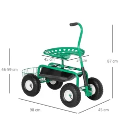 Hot Havevogn/værkstedsvogn med roterende sæde & kurv, højdejusterbar, 150 kg, grøn, 81×44,5×46–59 cm Støtte Med Hjul, Sæder & Knæbeskyttelse Til Havepleje