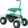 Støtte Med Hjul, Sæder & Knæbeskyttelse Til Havepleje^Havevogn/værkstedsvogn med roterende sæde & kurv, højdejusterbar, 150 kg, grøn, 81×44,5×46–59 cm