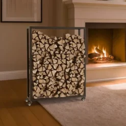 Tilbehør Til Brændeovne & Pejse^Hilta Metal Firewood Log Holder Stand with Wheels, Black, 25x80x100 cm