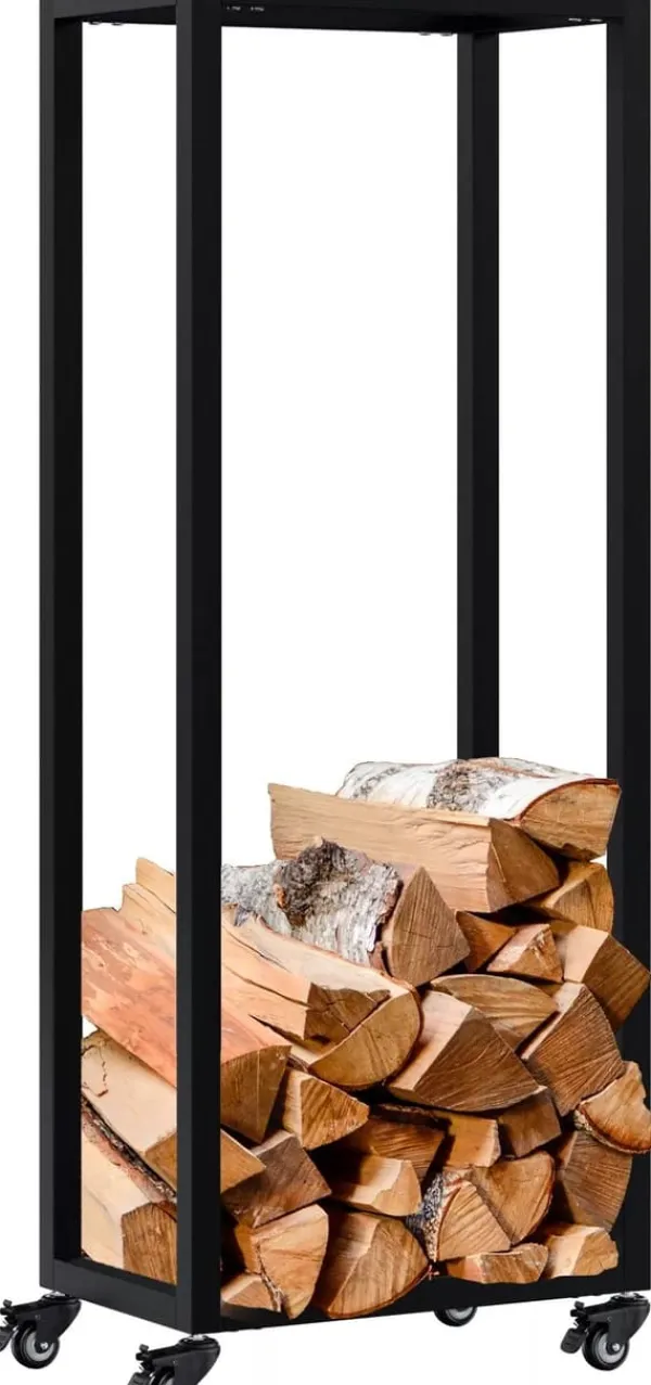Tilbehør Til Brændeovne & Pejse^Hilta Metal Log Holder with Wheels, Black, 25x40x100 cm