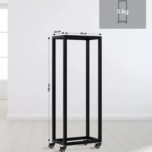 Tilbehør Til Brændeovne & Pejse^Hilta Metal Log Holder with Wheels, Black, 25x40x100 cm