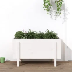 Online Højbed i massiv fyrretræ - Plantekasse til have | Størrelse: 101x50x57 cm | Farve: Hvid Plantningsbænke