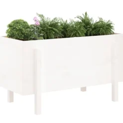 Online Højbed i massiv fyrretræ - Plantekasse til have | Størrelse: 101x50x57 cm | Farve: Hvid Plantningsbænke