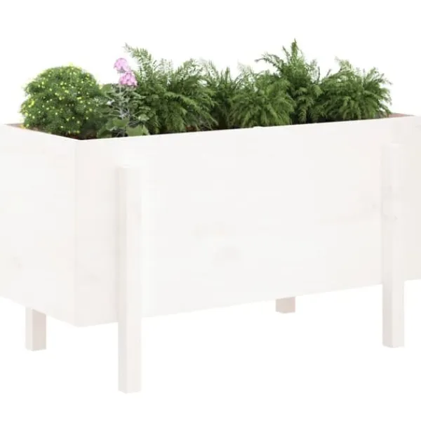 Online Højbed i massiv fyrretræ - Plantekasse til have | Størrelse: 101x50x57 cm | Farve: Hvid Plantningsbænke