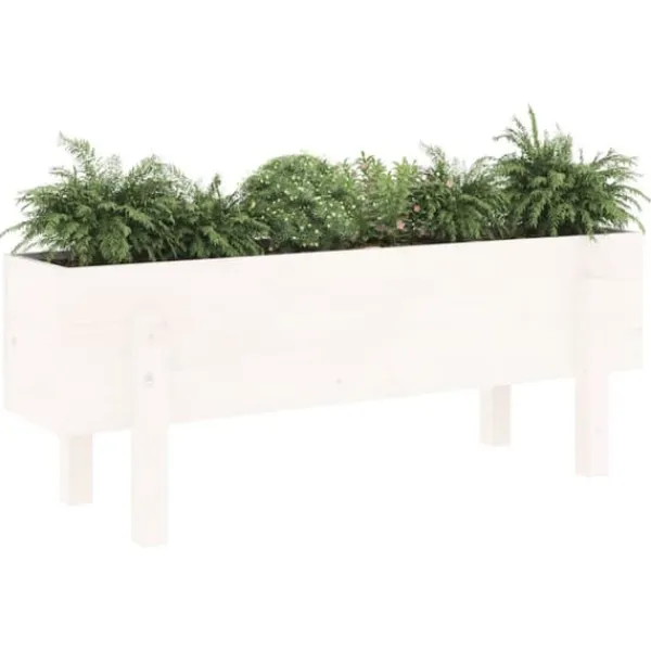 Plantningsbænke^Højbed i massiv fyrretræ - Plantekasse til have | Størrelse: 101x30x38 cm | Farve: Hvid
