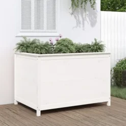 Plantningsbænke^Højbed i massiv fyrretræ til haver og terrasser | Størrelse: 119,5x82,5x78 cm | Farve: Hvid