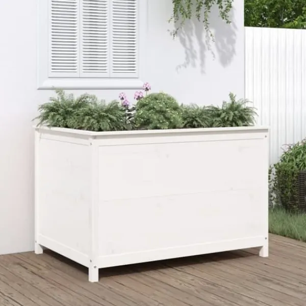 Plantningsbænke^Højbed i massiv fyrretræ til haver og terrasser | Størrelse: 119,5x82,5x78 cm | Farve: Hvid