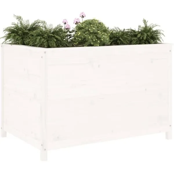 Plantningsbænke^Højbed i massiv fyrretræ til haver og terrasser | Størrelse: 119,5x82,5x78 cm | Farve: Hvid