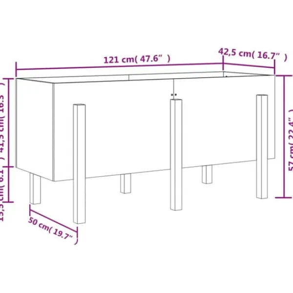 Højbed i massivt fyrretræ - Plantekasse til have og balkon | Størrelse: 121x50x57 cm | Farve: Hvid Plantningsbænke