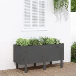 Outlet Højbed i massivt fyrretræ - Dekorativ plantekasse | Størrelse: 121x50x57 cm | Farve: Grå Plantningsbænke