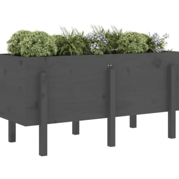 Outlet Højbed i massivt fyrretræ - Dekorativ plantekasse | Størrelse: 121x50x57 cm | Farve: Grå Plantningsbænke