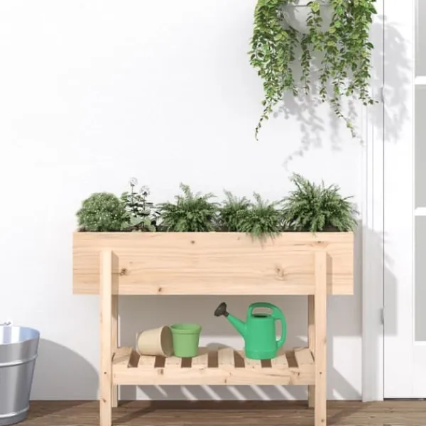 Plantningsbænke^Højbed i massivt fyrretræ - Plantekasse til have og terrasse | Størrelse: 101x30x69 cm