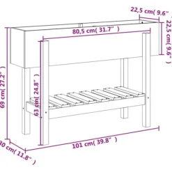 Plantningsbænke^Højbed i massivt fyrretræ - Plantekasse til have og terrasse | Størrelse: 101x30x69 cm