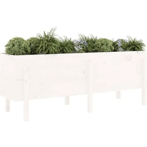 Plantningsbænke^Højbed i massivt fyrretræ - Plantekasse til haven | Mål: 160x50x57 cm | Farve: Hvid