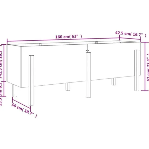 Plantningsbænke^Højbed i massivt fyrretræ - Plantekasse til haven | Mål: 160x50x57 cm | Farve: Hvid