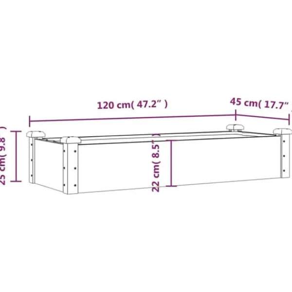 Plantningsbænke^Højbed i massivt fyrretræ med foring - Plantekasse | Størrelse: 120x45x25 cm | Farve: Grå