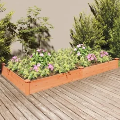 New Højbed i massivt fyrretræ med foring - Plantekasse | Størrelse: 240x120x25 cm | Farve: Brun Plantningsbænke