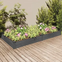 Plantningsbænke^Højbed i massivt fyrretræ med foring 240x120x25 cm | Farve: Grå