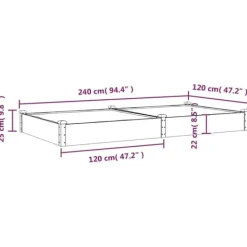 Plantningsbænke^Højbed i massivt fyrretræ med foring - Plantekasse | Størrelse: 240x120x25 cm