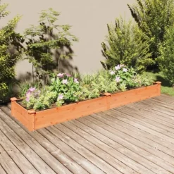 Online Højbed i massivt fyrretræ med foring - Plantekasse | Farve: Brun | Størrelse: 240x60x25 cm Plantningsbænke