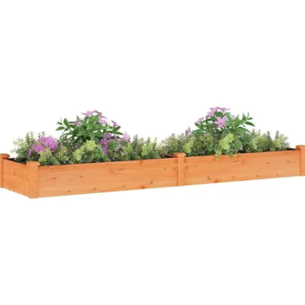 Online Højbed i massivt fyrretræ med foring - Plantekasse | Farve: Brun | Størrelse: 240x60x25 cm Plantningsbænke