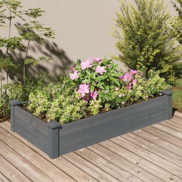 Plantningsbænke^Højbed i massivt fyrretræ med foring - Plantekasse | Størrelse: 120x60x25 cm | Farve: Grå