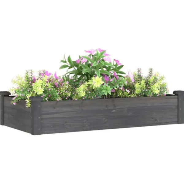 Plantningsbænke^Højbed i massivt fyrretræ med foring - Plantekasse | Størrelse: 120x60x25 cm | Farve: Grå