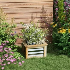 Plantningsbænke^Højbed i metal med træramme 45x45x30 cm – have & altan