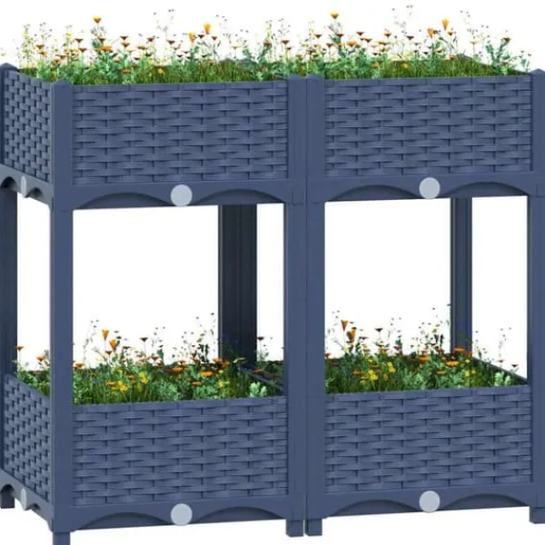 Plantningsbænke^Højbed i polypropylen med 2 hylder - Dyb og robust til haven | Størrelse: 80x40x71 cm