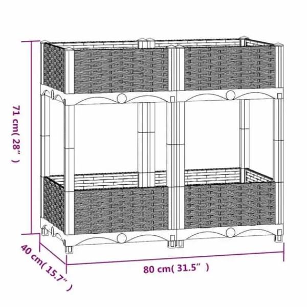Plantningsbænke^Højbed i polypropylen med 2 hylder - Dyb og robust til haven | Størrelse: 80x40x71 cm