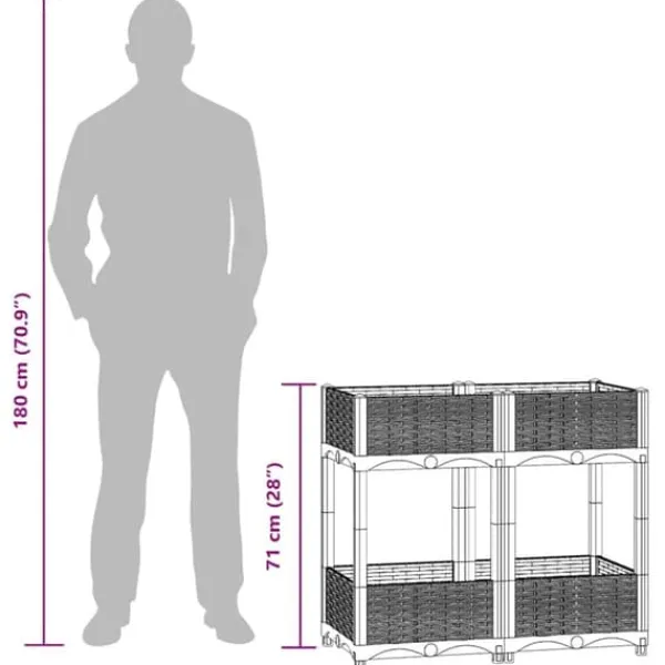 Plantningsbænke^Højbed i polypropylen med 2 hylder - Dyb og robust til haven | Størrelse: 80x40x71 cm